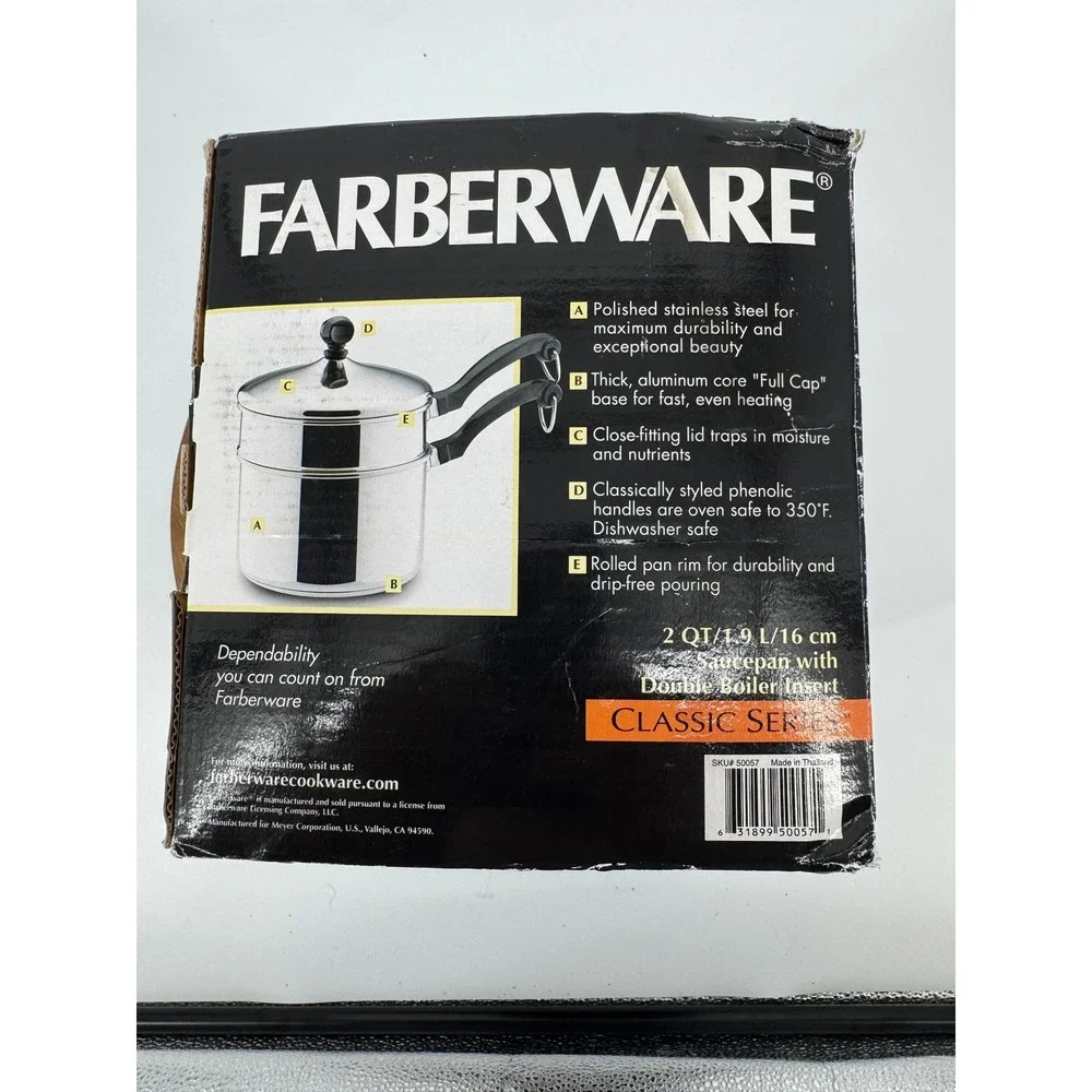 Farberware Double Boiler Saucepan 2QT New Silver Stainless Steel Classic Series‎